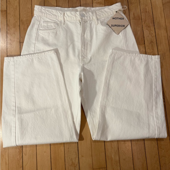 MOTHER JEANS FULL PIPE Ankle Barrel Jeanin Picket Fence White Size 29 NWT